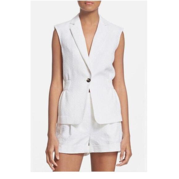 DIANE von FURSTENBERG DVF Gavyn Vest Cotton White Textured SingleButton Size 12 - Picture 1 of 10